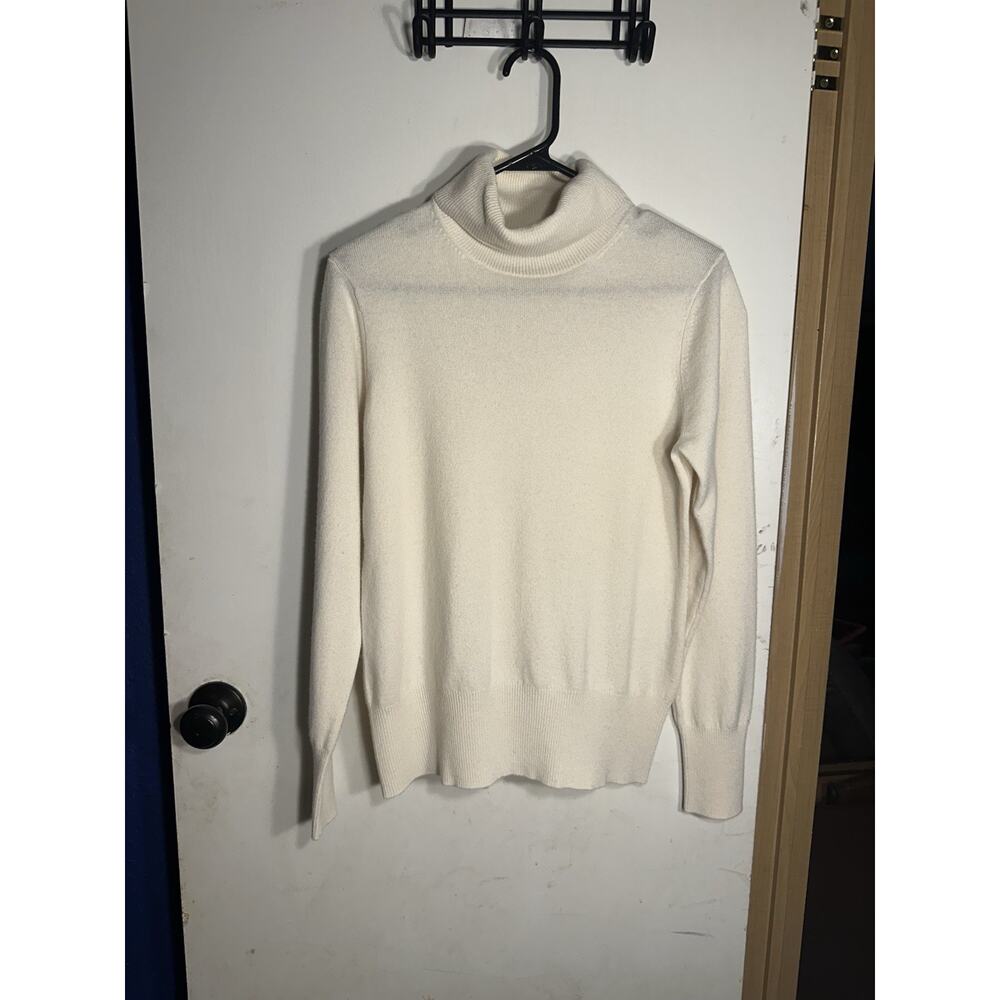 Neiman Marcus Women's Ivory Cashmere Turtleneck Sweater Size L